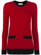Gucci Crew Neck Cashmere Jumper With Front Pockets - Red