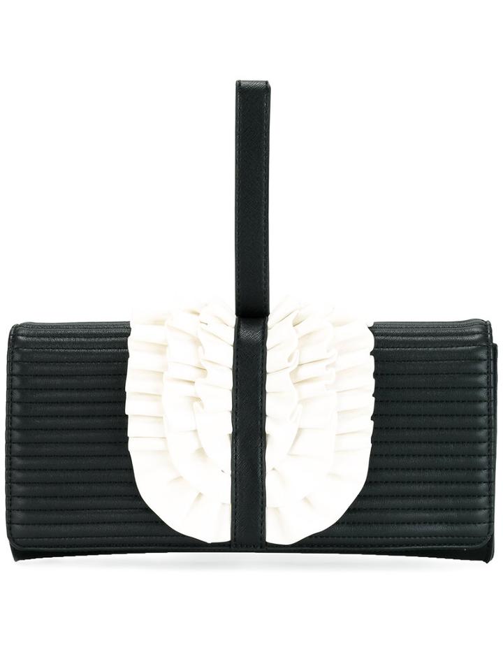 Boutique Moschino Ruffled Trim Clutch Bag, Women's, Black, Polyurethane