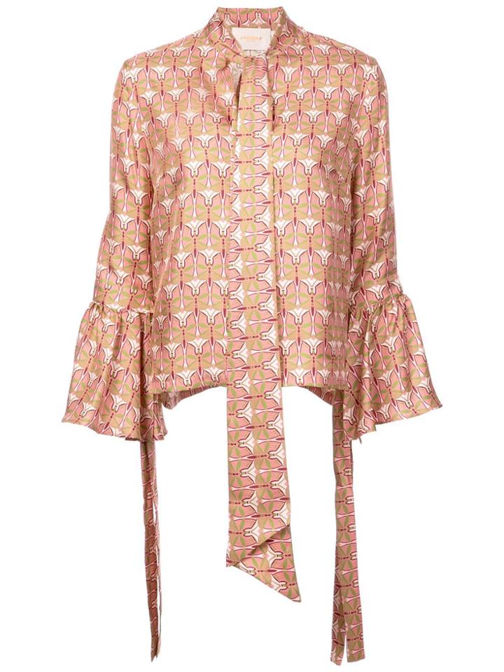 La Doublej Bow Tie Printed Blouse - Pink