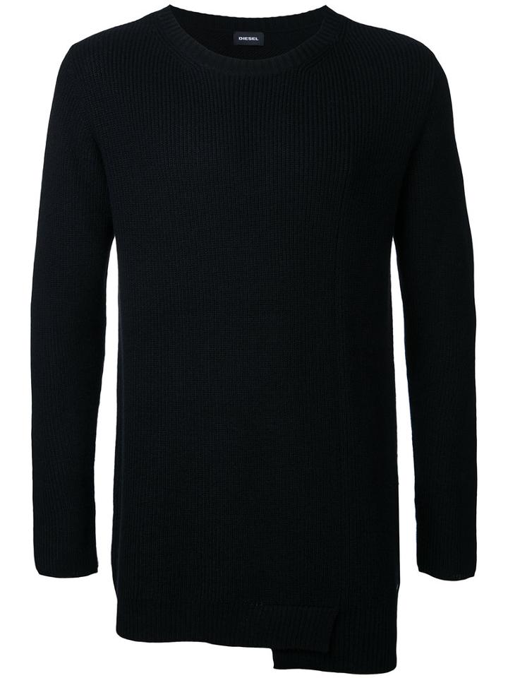Diesel Ribbed Detail Asymmetric Jumper, Men's, Size: Medium, Black, Nylon/rayon/wool