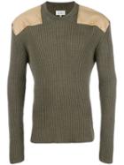 Maison Margiela - Shoulder Patch Ribbed Jumper - Men - Cotton/wool - Xl, Green, Cotton/wool