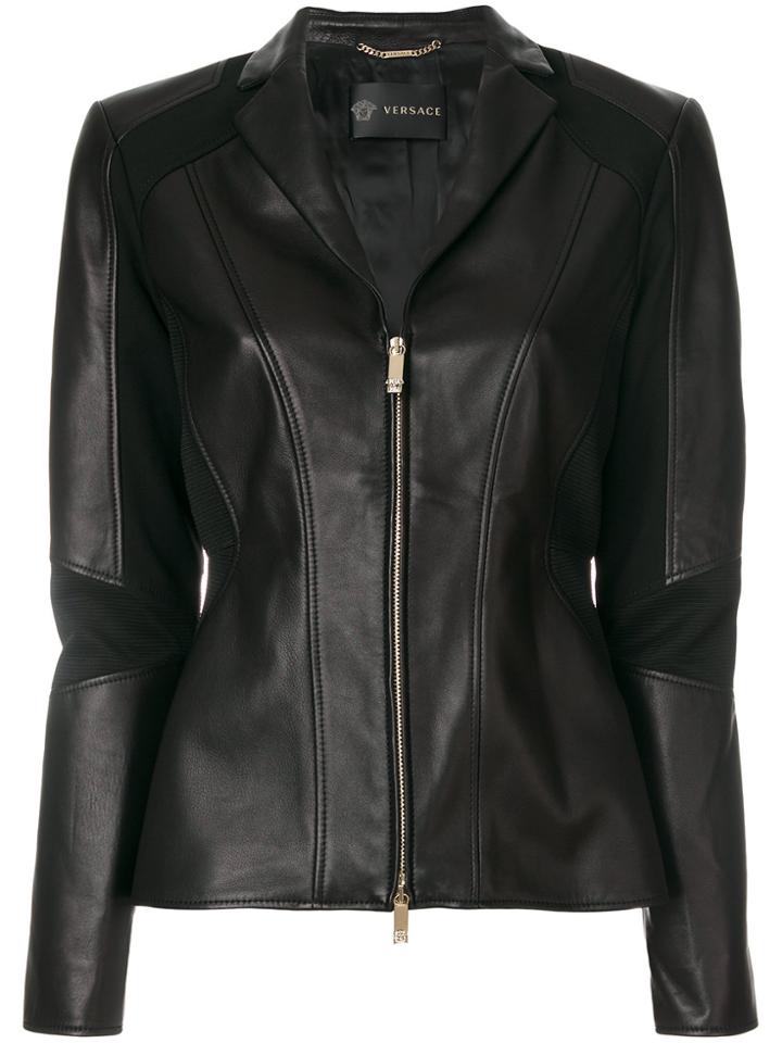 Versace Panelled Biker Jacket - Black