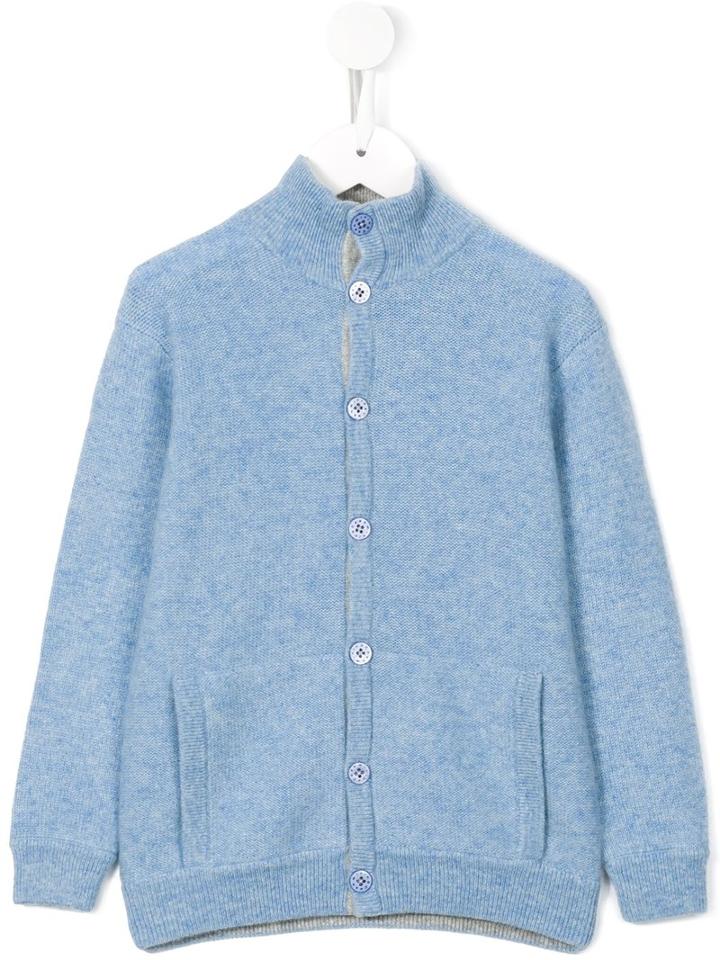 Cashmirino - High Neck Knitted Cardigan - Kids - Cashmere - 3 Yrs, Blue