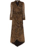 Ganni Tiger Stripe Wrap Dress - Brown
