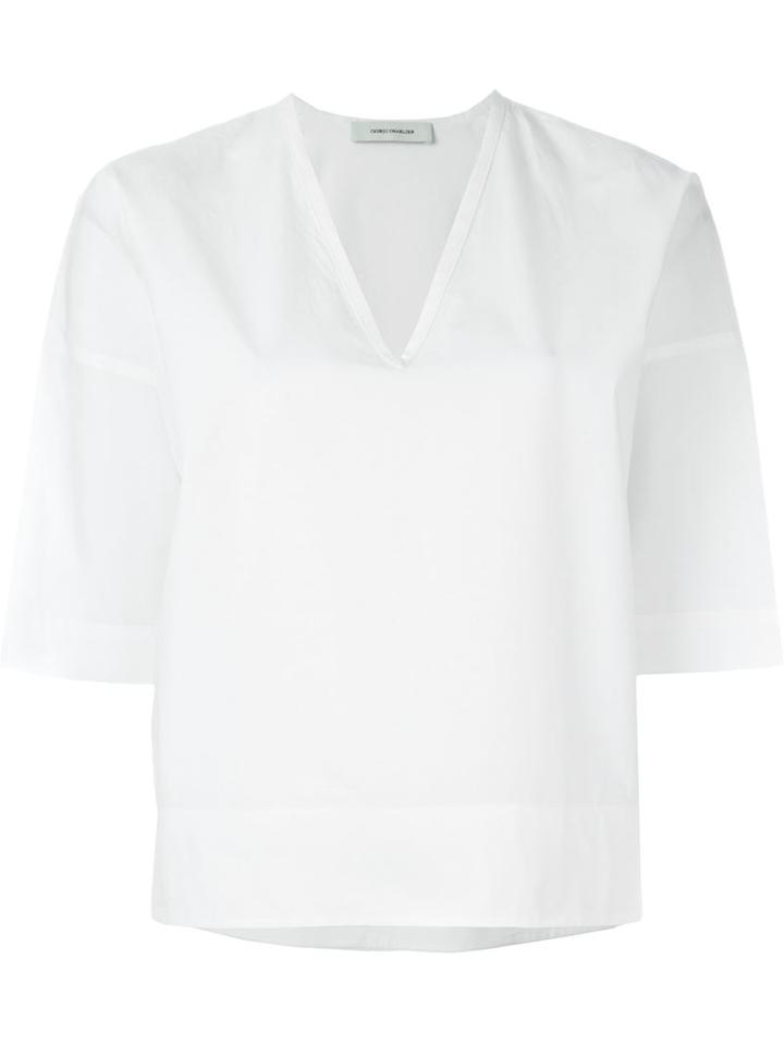 Cédric Charlier Boxy V-neck Top, Women's, Size: 44, White, Cotton