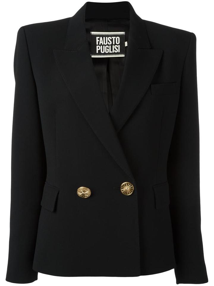 Fausto Puglisi Double Breasted Fitted Jacket, Women's, Size: 44, Black, Acetate/cupro/viscose
