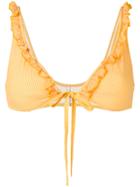 Solid & Striped Ruffle Trim Bikini Top - Yellow & Orange