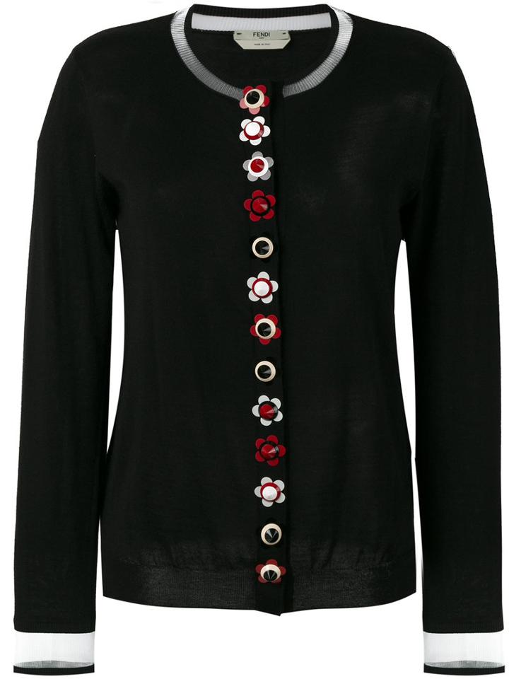 Fendi - Floral Placket Cardigan - Women - Silk/polyamide/polyester/plastic - 42, Black, Silk/polyamide/polyester/plastic