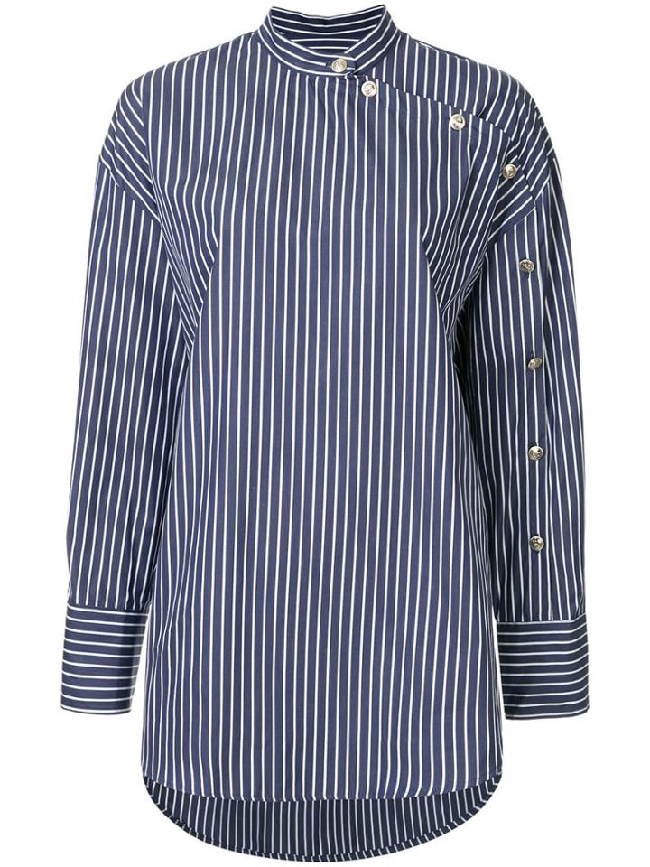 Msgm Striped Mandarin Collar Shirt - Blue
