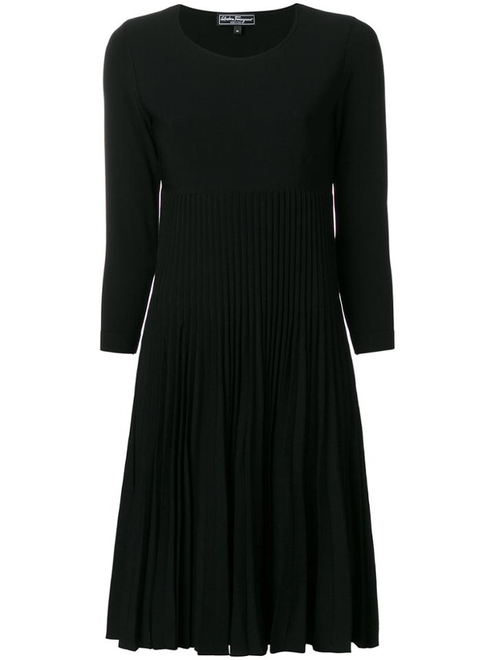 Salvatore Ferragamo Pleated Knit Dress - Black
