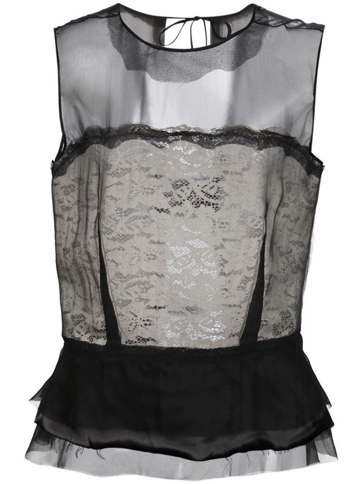 Maison Margiela Sheer Peplum Blouse, Women's, Size: 4, Black, Silk/polyamide/viscose