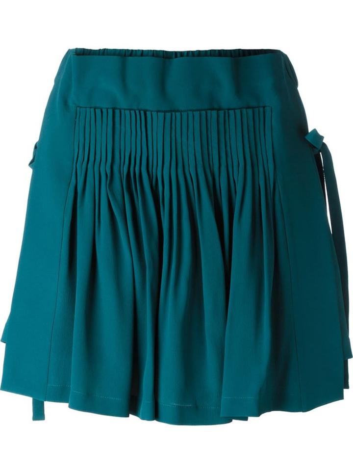 No21 - Pleated Mini Skirt - Women - Silk/acetate - 42, Blue, Silk/acetate