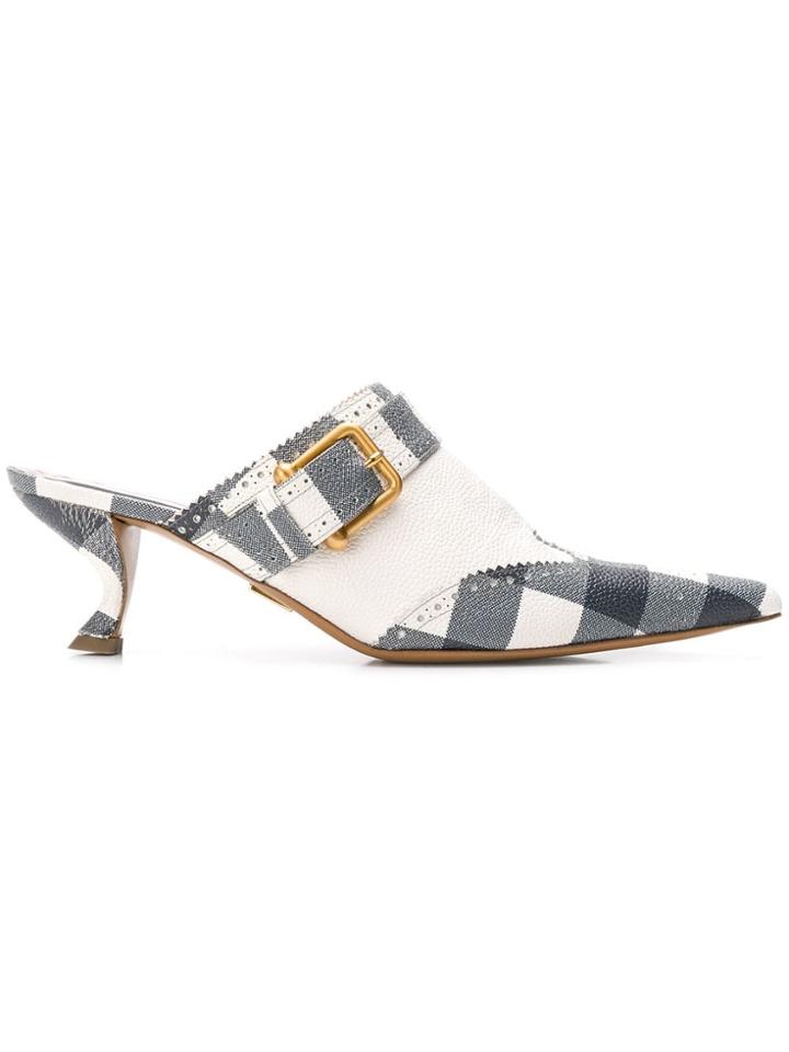Thom Browne Gingham Brogued Wingtip Mule Heel - Blue