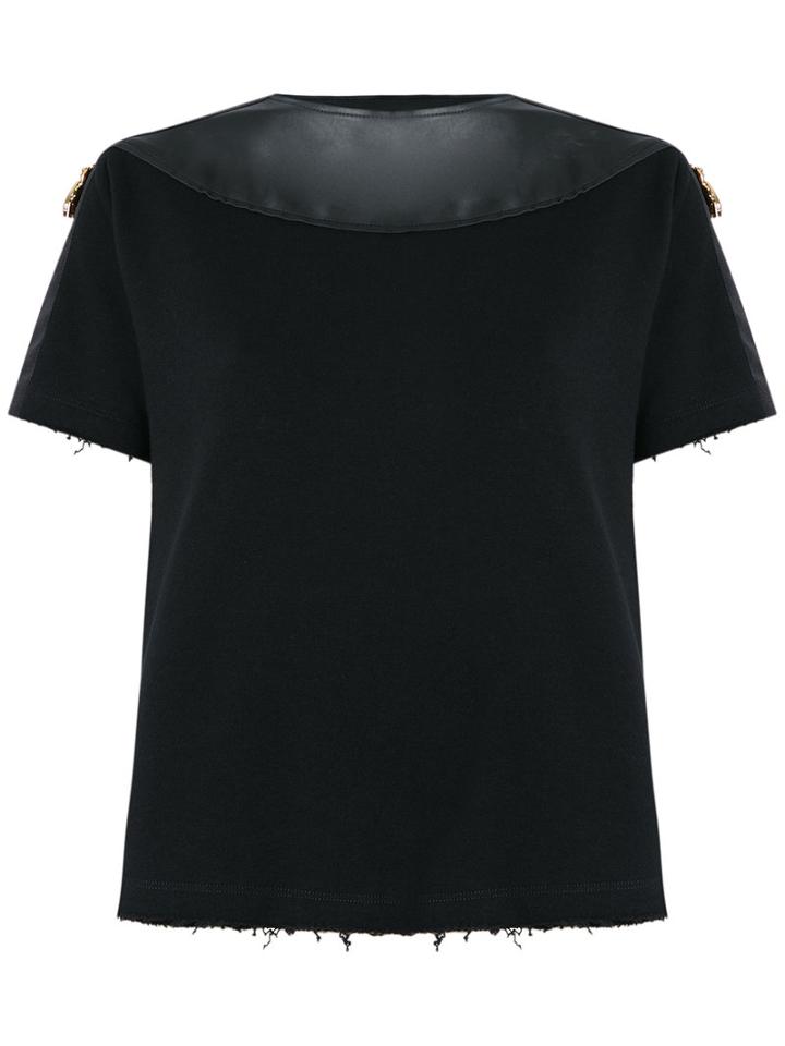 Andrea Bogosian Leather Trim Top, Women's, Size: P, Black, Cotton/leather/polyester