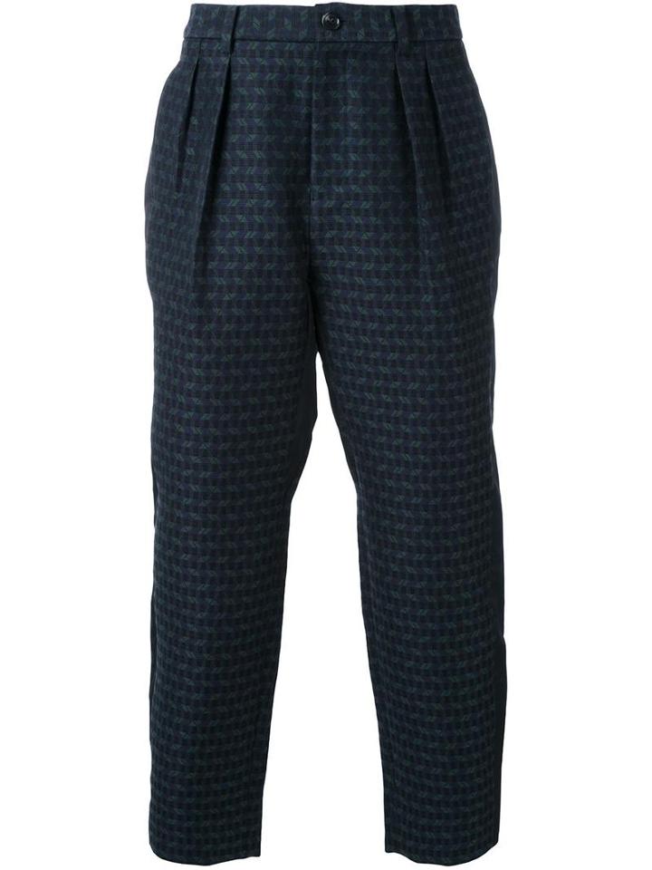 En Route Pleated Detailing Cropped Trousers, Men's, Size: 3, Blue, Cotton