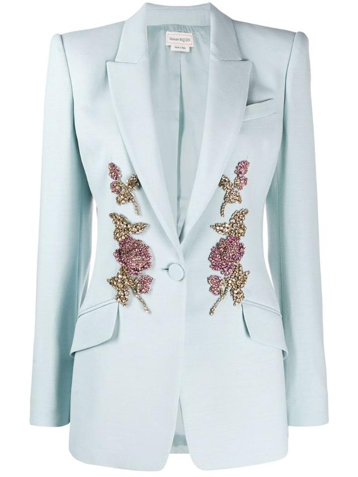 Alexander Mcqueen Crystal Embroidered Blazer - Blue