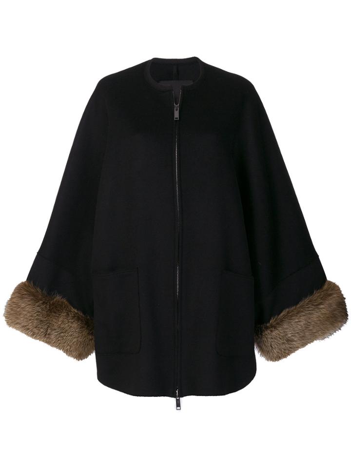 Liska Fur Cuffed Zipped Coat - Black