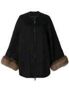 Liska Fur Cuffed Zipped Coat - Black