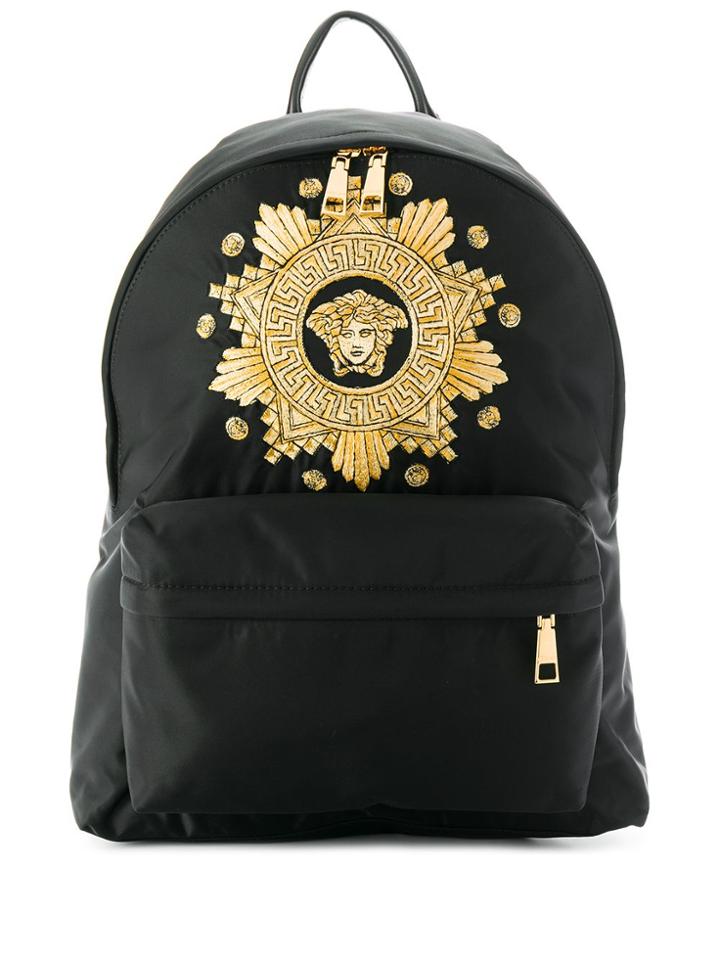 Versace Embroidered Backpack - Black