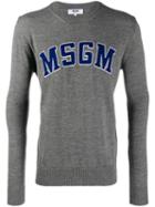 Msgm Oversized Logo Knitted Sweater - Grey
