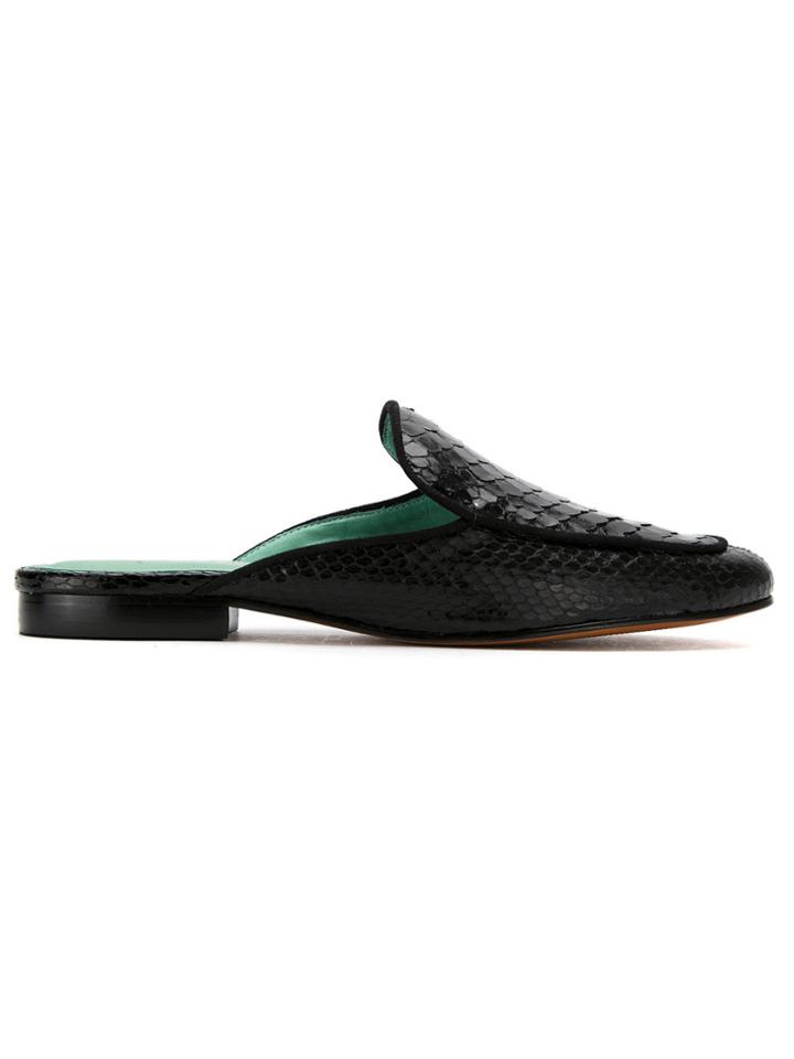 Blue Bird Shoes Python Skin Exotico Mules - Black