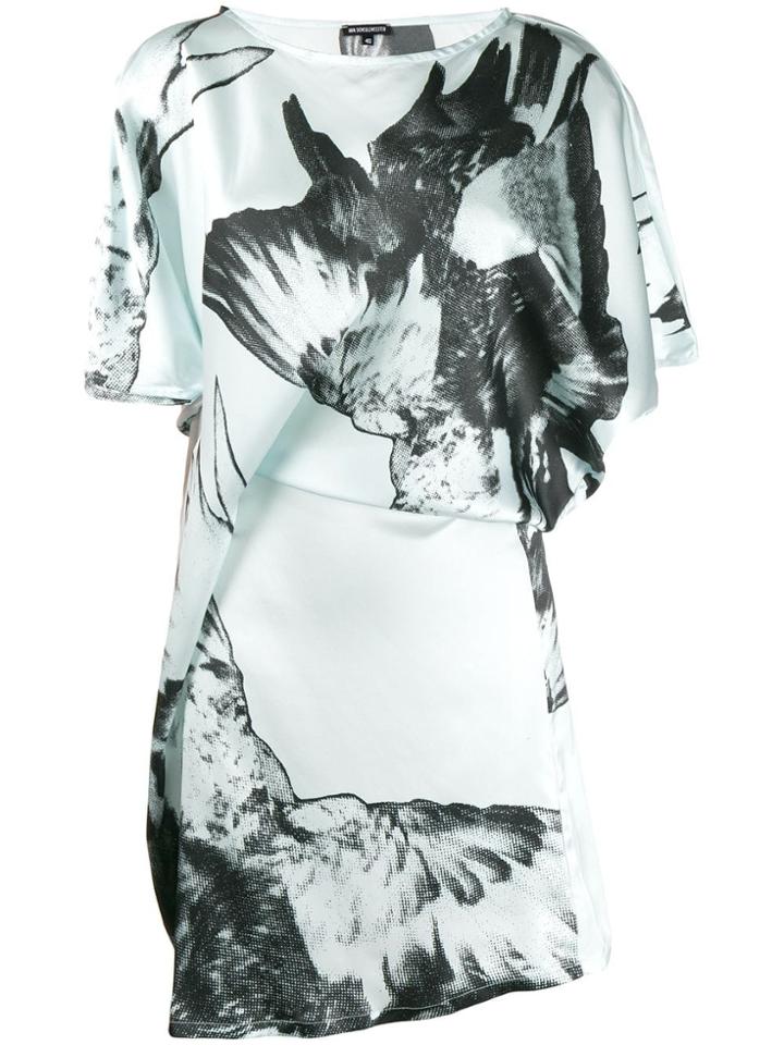 Ann Demeulemeester Floral Print Short-sleeve Dress - Blue