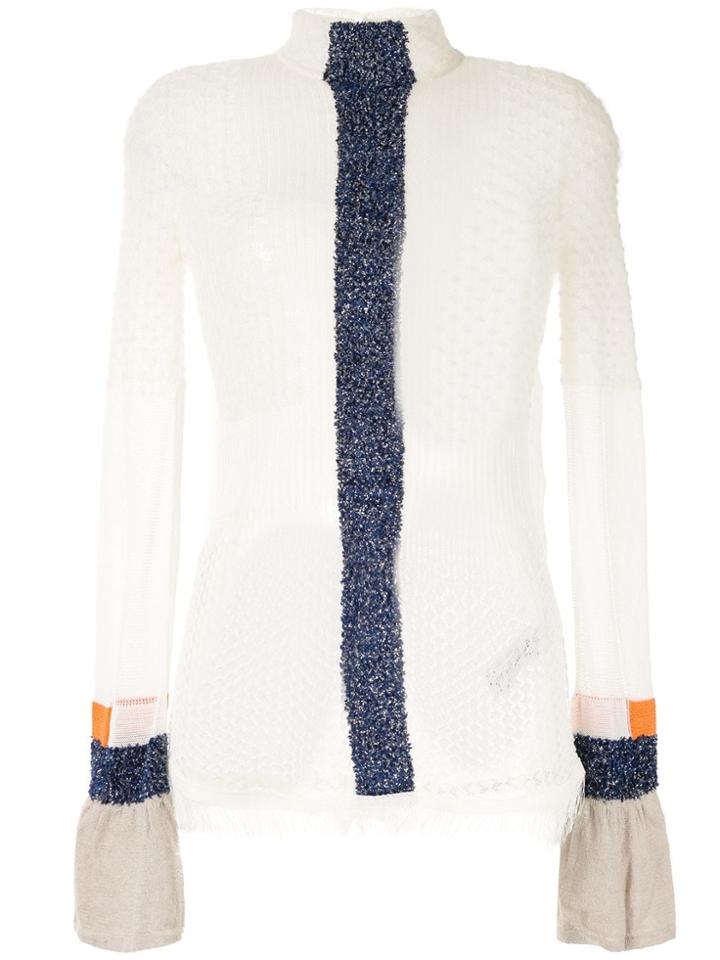 Mame Kurogouchi Sheer Knit Patchwork Blouse - White