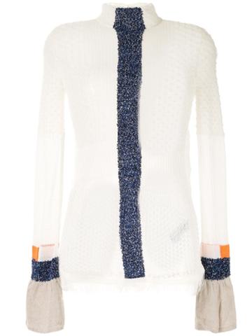 Mame Kurogouchi Sheer Knit Patchwork Blouse - White