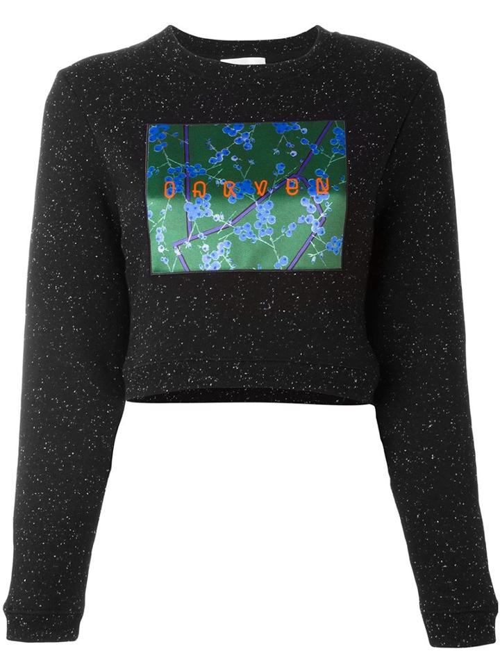 Carven Patch Flocked Cropped Pullover, Women's, Size: Xs, Black, Cotton/polyester