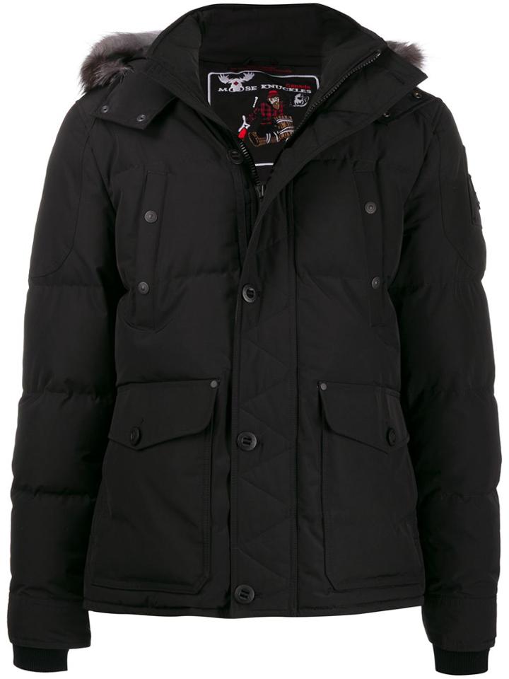 Moose Knuckles Fox Fur Hooded Puffer Jacket - Black