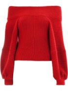 Oscar De La Renta Off Shoulder Ribbed Sweater - Red
