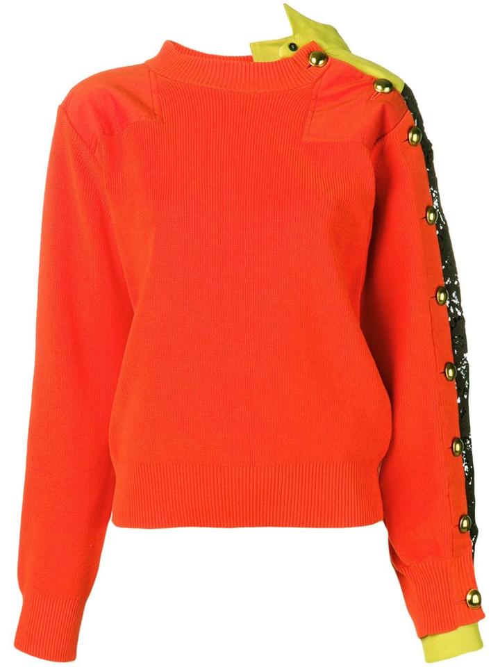 Sacai Lace-trim Knitted Sweater - Orange