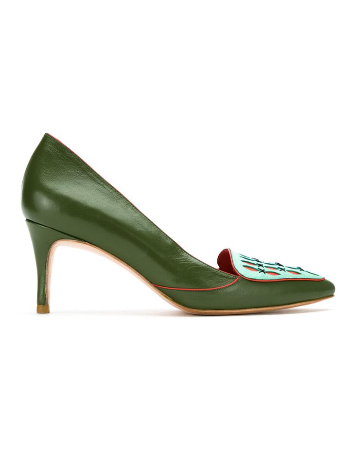 Sarah Chofakian Embroidered Pumps - Green