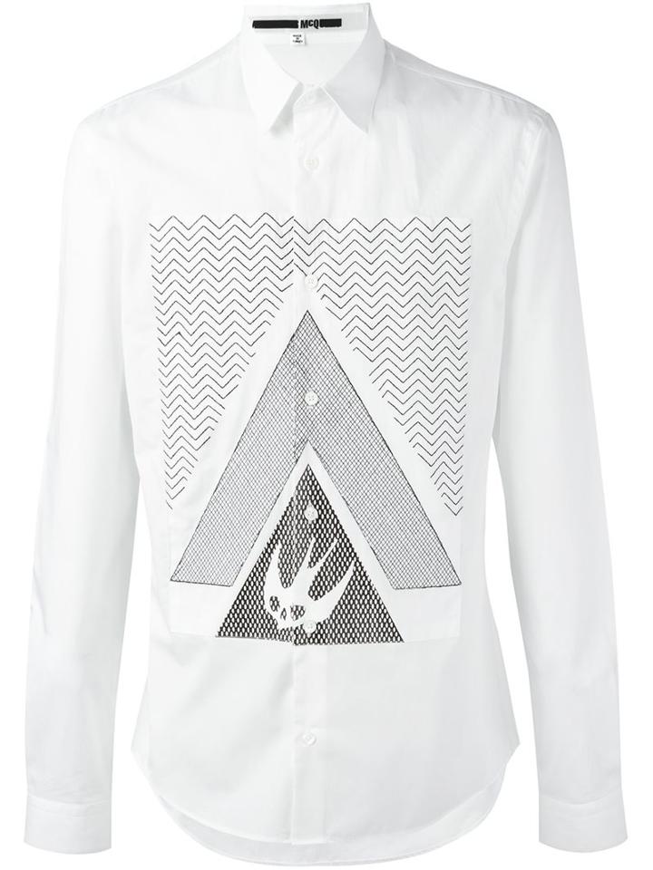 Mcq Alexander Mcqueen Swallow Glyph Print Shirt, Men's, Size: 50, White, Cotton/polyurethane