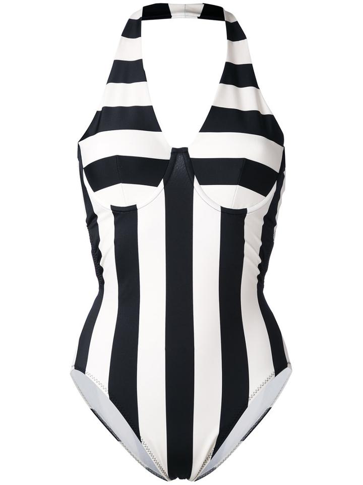 Norma Kamali - Striped Swimsuit - Women - Nylon/spandex/elastane - M, Black, Nylon/spandex/elastane