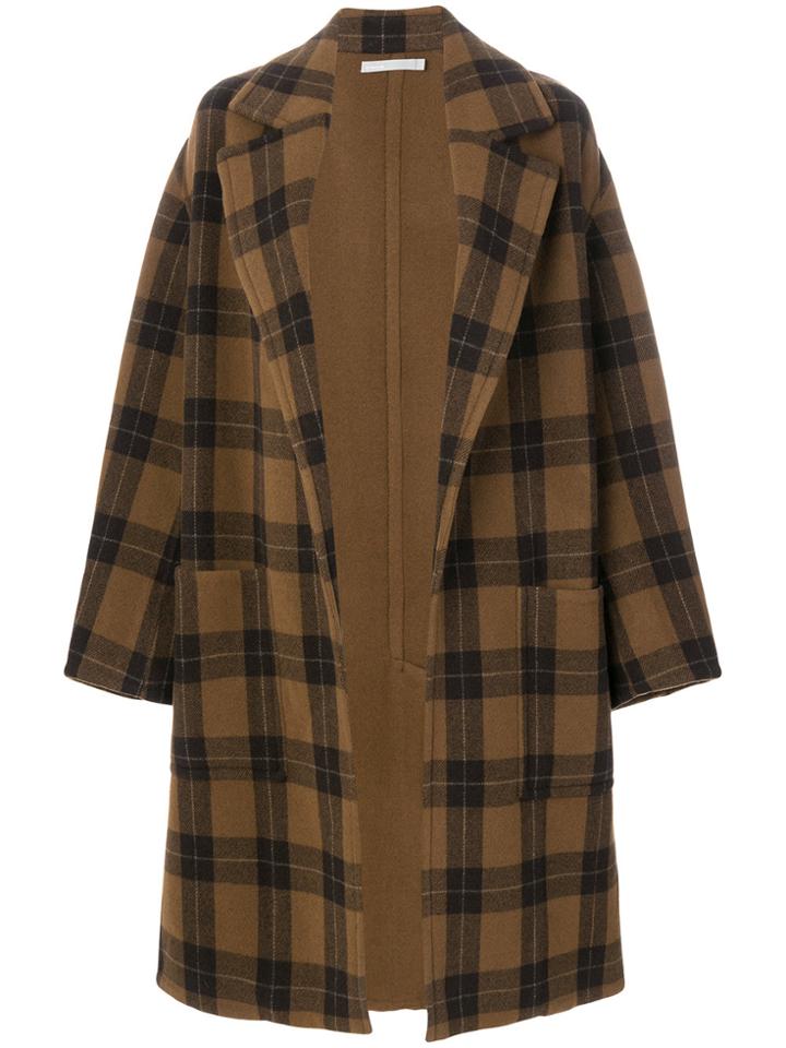 Vince Tartan Button Up Coat - Brown