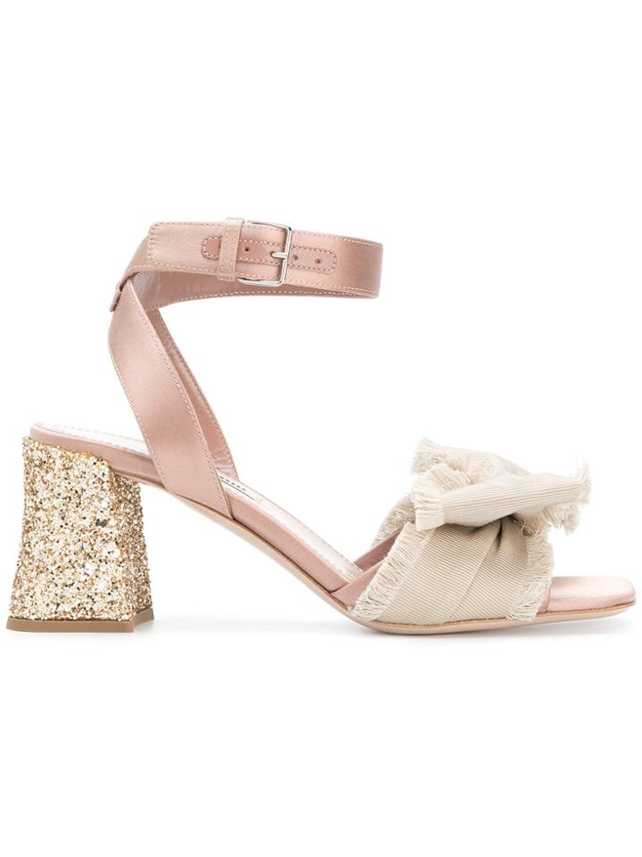 Miu Miu Glittered Block Heel Sandals - Nude & Neutrals