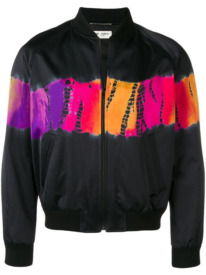 Saint Laurent Contrast Print Bomber Jacket - Black