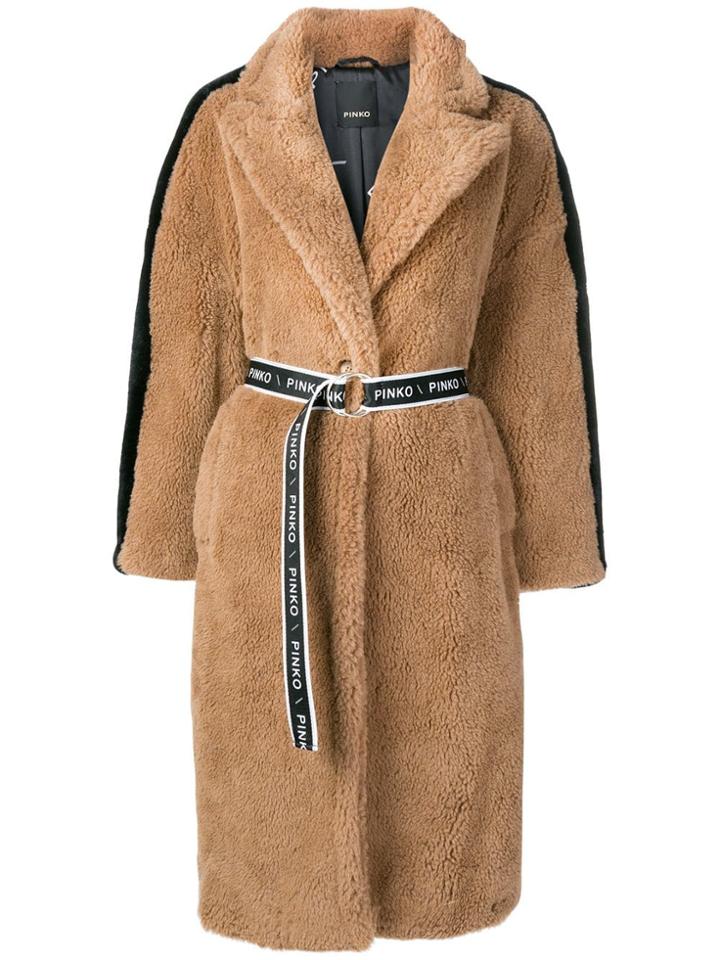 Pinko Oversized Shearling Coat - Brown