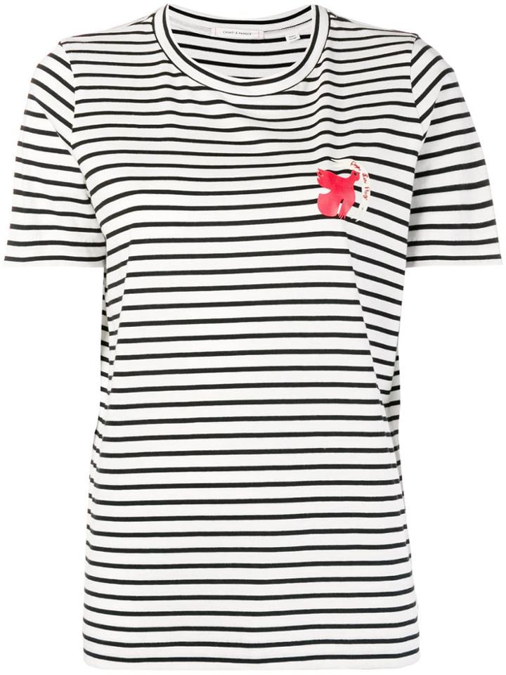 Chinti & Parker Striped Bird Print T-shirt - White