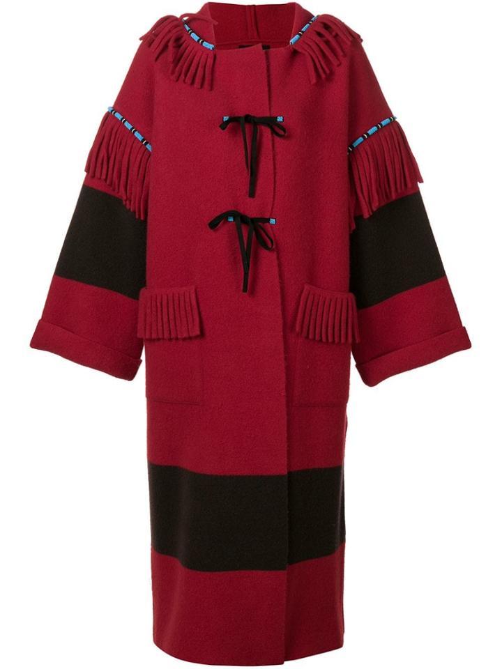 Alanui Oversized Fringe Detail Coat - Red