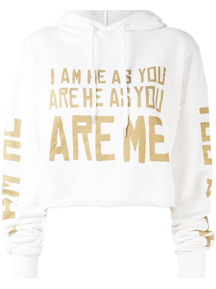 Each X Other - Cropped Word Print Hoodie - Women - Cotton - Xs, White, Cotton