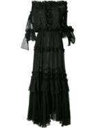 Faith Connexion Off-shoulder Ruffle Long Dress, Women's, Size: 40, Black, Silk