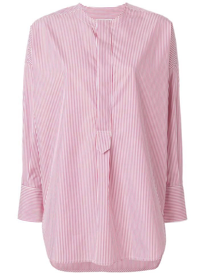 Alberto Biani Striped Collarless Shirt - Red