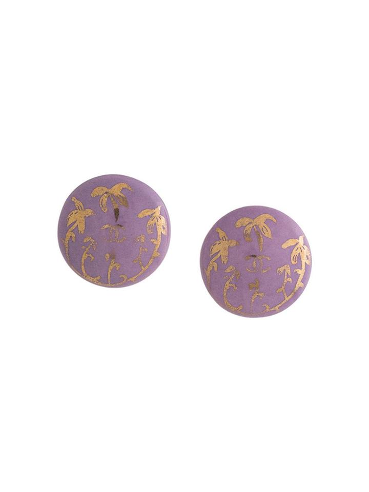 Chanel Vintage Chanel Vintage Cc Logos Button Earrings - Purple