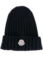 Moncler Ribbed Knit Beanie, Men's, Blue, Wool
