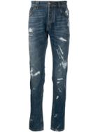 Philipp Plein Slim Fit Paint Splatter Jeans - Blue