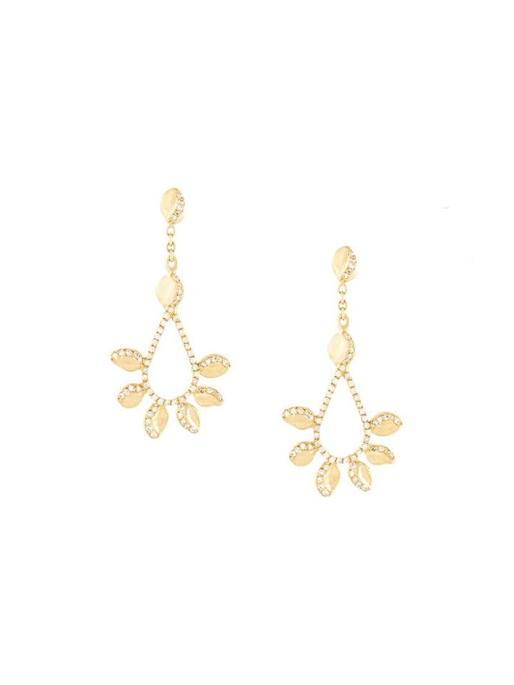 Natasha Collis Diamond Leaf Hoop Earrings, Women's, Metallic