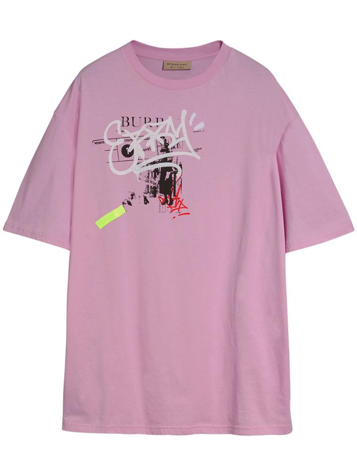 Burberry Graffitied Ticket Print Cotton T-shirt - Pink & Purple
