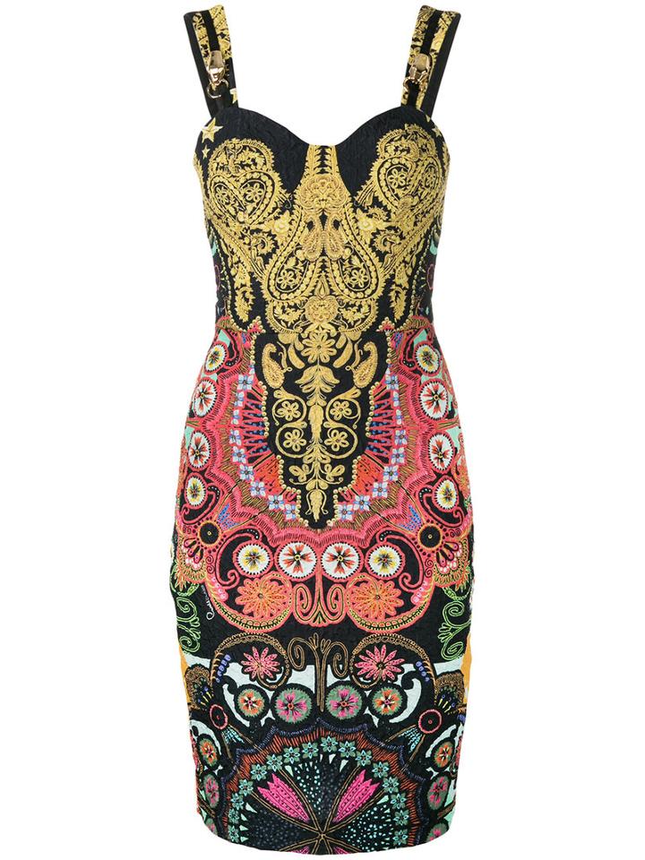 Cavalli Class Printed Dress, Women's, Size: 40, Black, Cotton/polyamide/polyester/spandex/elastane